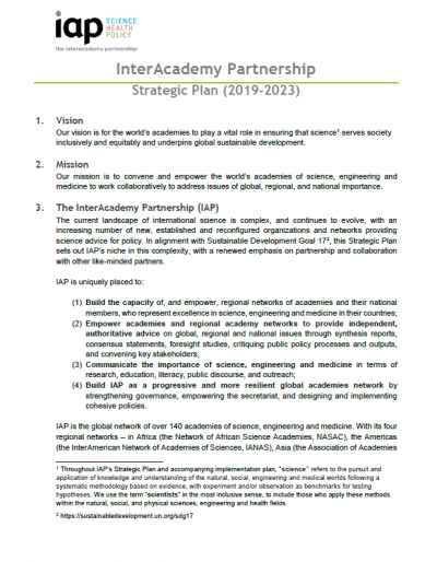 InterAcademy Partnership Strategic Plan (2019-2022; Extended Through 2023)